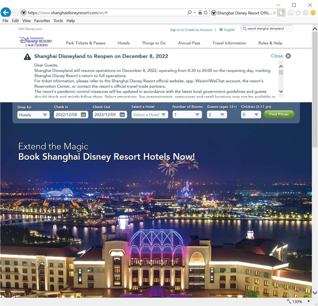 A screen grab of the reopening announcement on the website of Shanghai Disneyland on December 8, 2022. Photo: Zhang Shidong A screen grab of the reopening announcement on the website of Shanghai Disneyland on December 8, 2022. Photo: Zhang Shidong