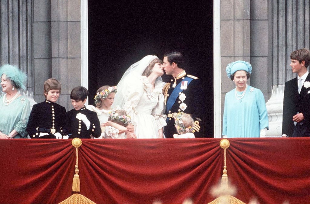 Prince Charles and Princess Diana on the balcony of Buckingham Palace, in 1981, surrounded by their bridesmaids and pageboys as well as Queen Elizabeth, Prince Edward and the Queen Mother. Photo: Getty Images