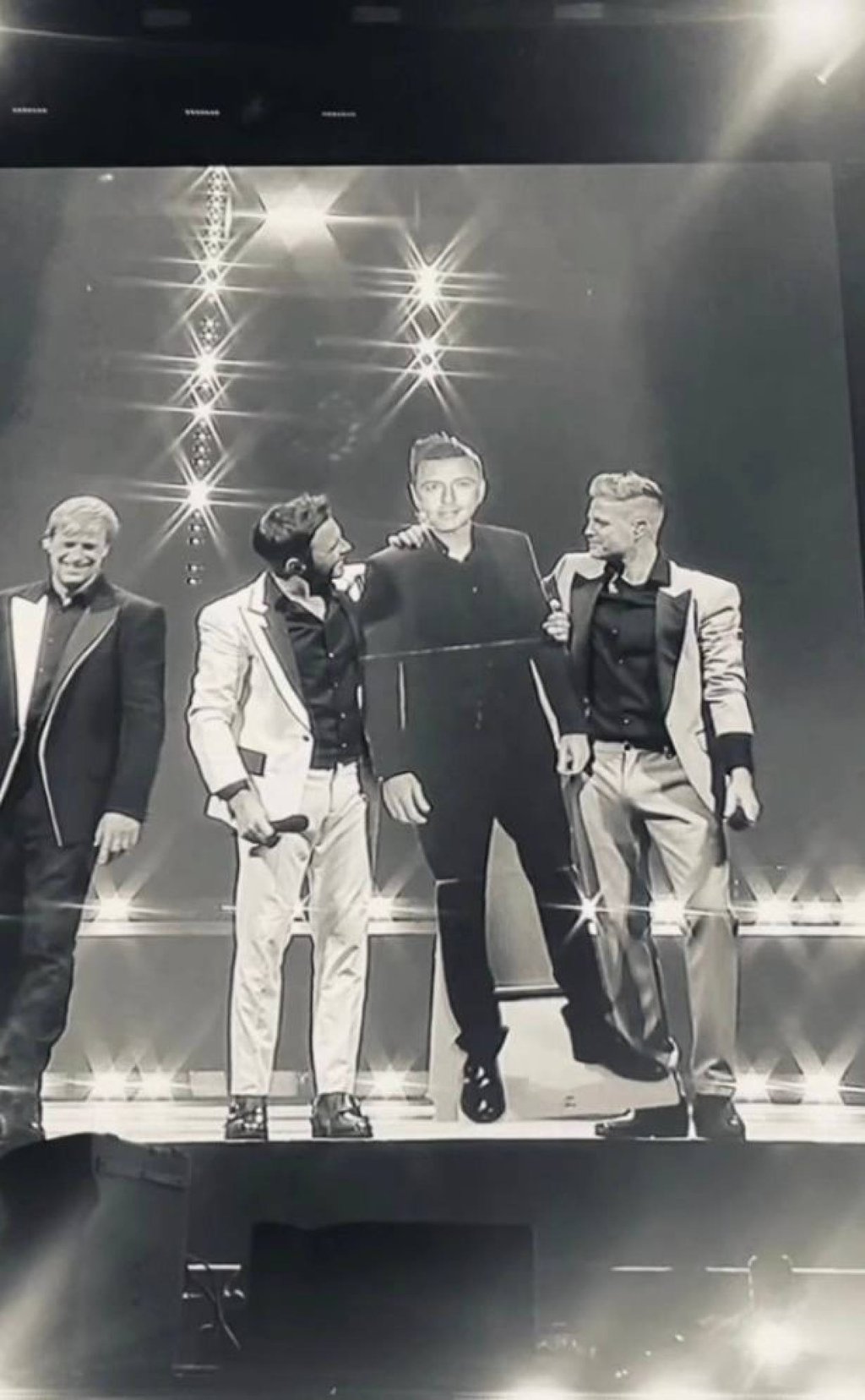 Members of Westlife with a cardboard cut-out of Mark Feehily at a recent performance. Photo: @shanefilanofficial/Instagram Members of Westlife with a cardboard cut-out of Mark Feehily at a recent performance. Photo: @shanefilanofficial/Instagram