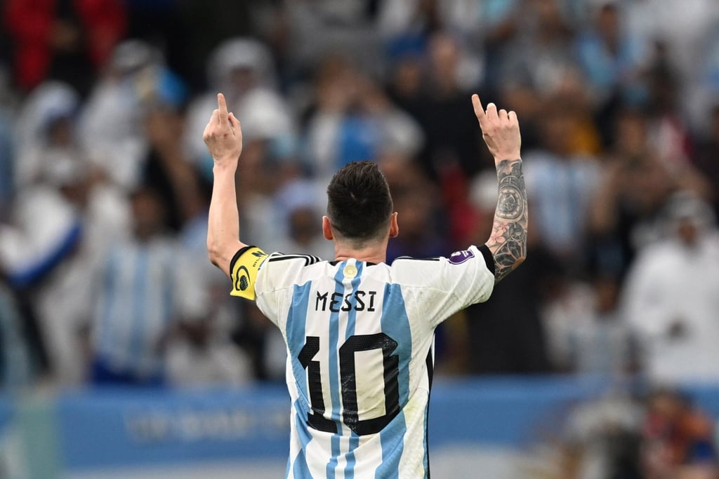 Lionel Messi celebrates after Argentina’s victory over the Netherlands. Photo: dpa