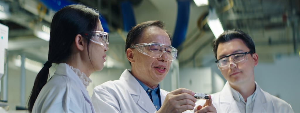 Dr Yao Weiguang (centre), Dow’s chief technology officer for Asia-Pacific, has led the research and development which has given old bicycle tyres a new lease of life.