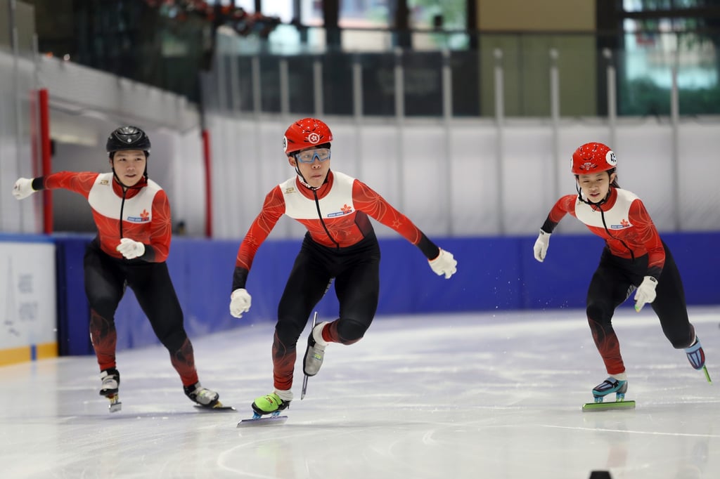 Hong Kong skating team athletes Lam Ching-yan (right), Kwok Tsz-Fung (middle) and Kwok Tsz-ho. Photo: Mike Chan