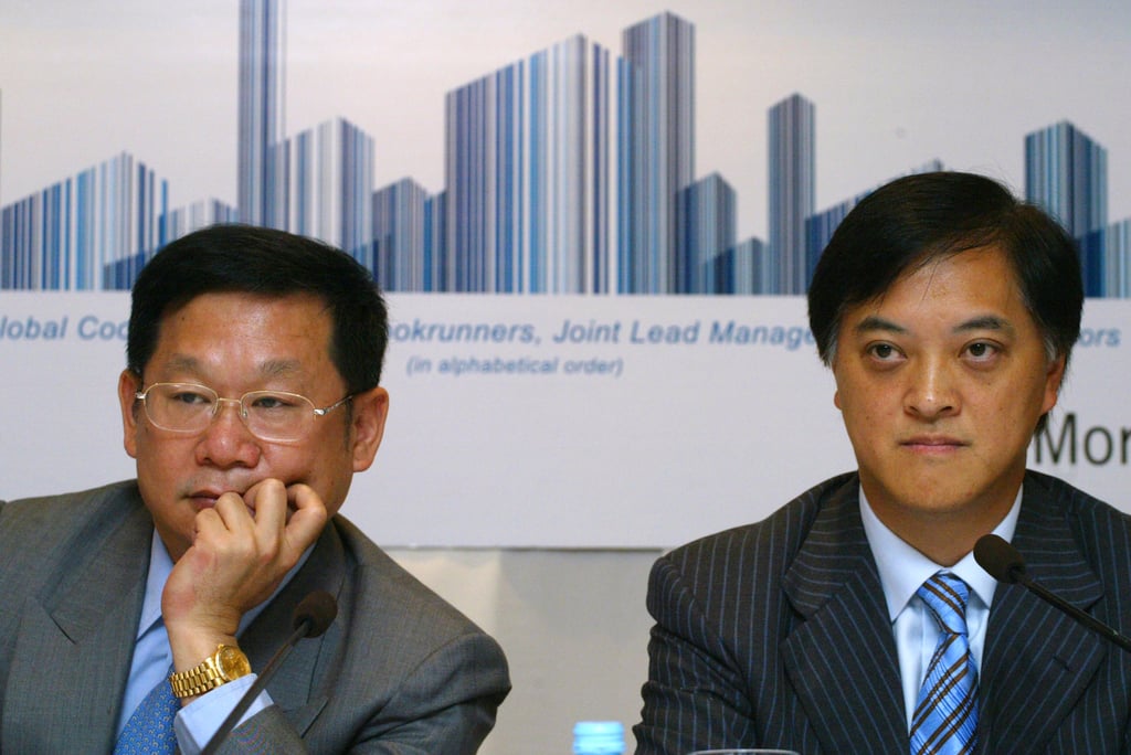 Zhang Li, a co-founder and the vice-chairman of Guangzhou R&F Properties (left) and the developer’s Chairman Li Sze-lim (right), during a briefing in Hong Kong on 29 June 2005. Photo: SCMP. Zhang Li, a co-founder and the vice-chairman of Guangzhou R&F Properties (left) and the developer’s Chairman Li Sze-lim (right), during a briefing in Hong Kong on 29 June 2005. Photo: SCMP.