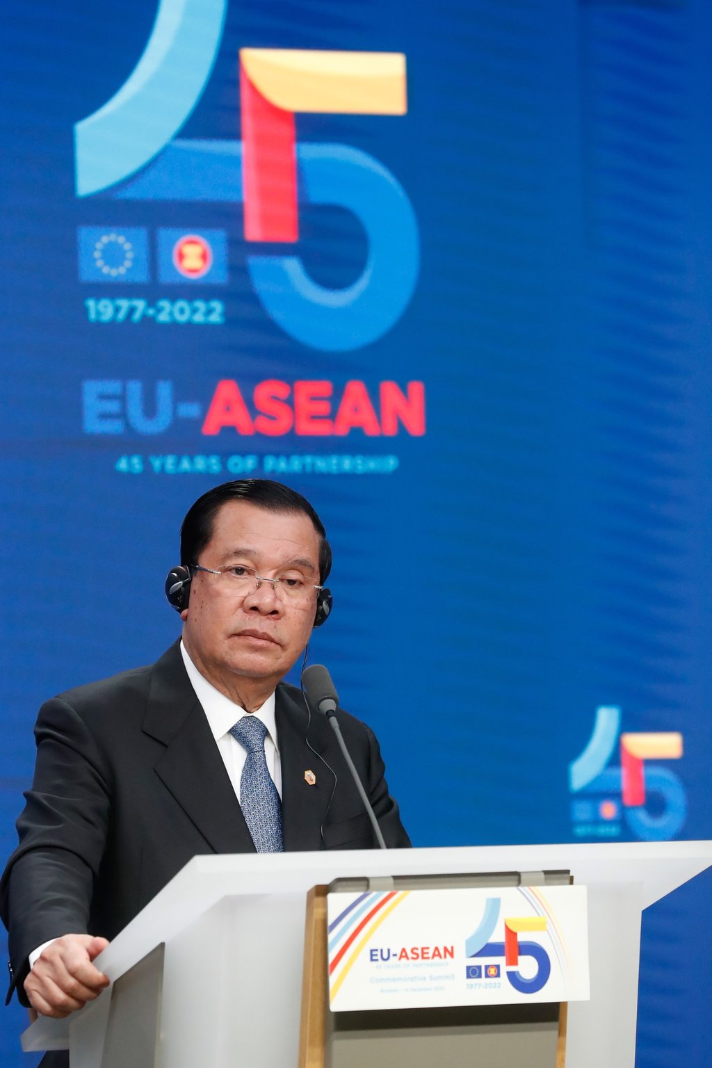 Cambodian Prime Minister Hun Sen, the outgoing Asean chair, said that the group had sought a free-trade deal with the EU. Photo: EPA-EFE Cambodian Prime Minister Hun Sen, the outgoing Asean chair, said that the group had sought a free-trade deal with the EU. Photo: EPA-EFE