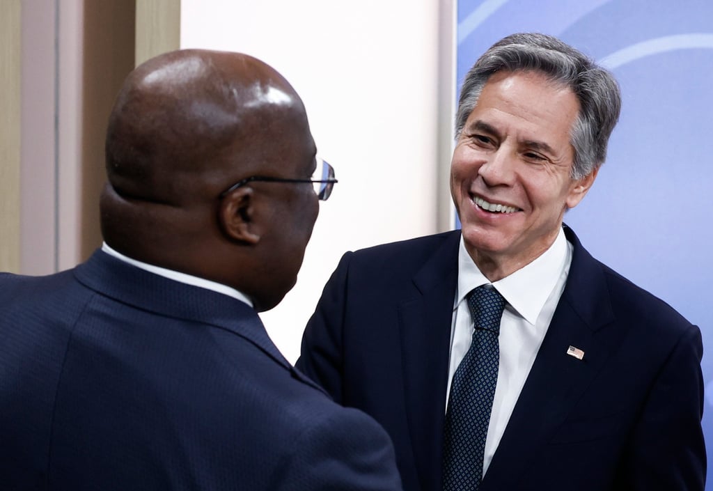 US Secretary of State Antony Blinken speaks with DRC President Félix Tshisekedi in Washington on Tuesday. Photo: AP