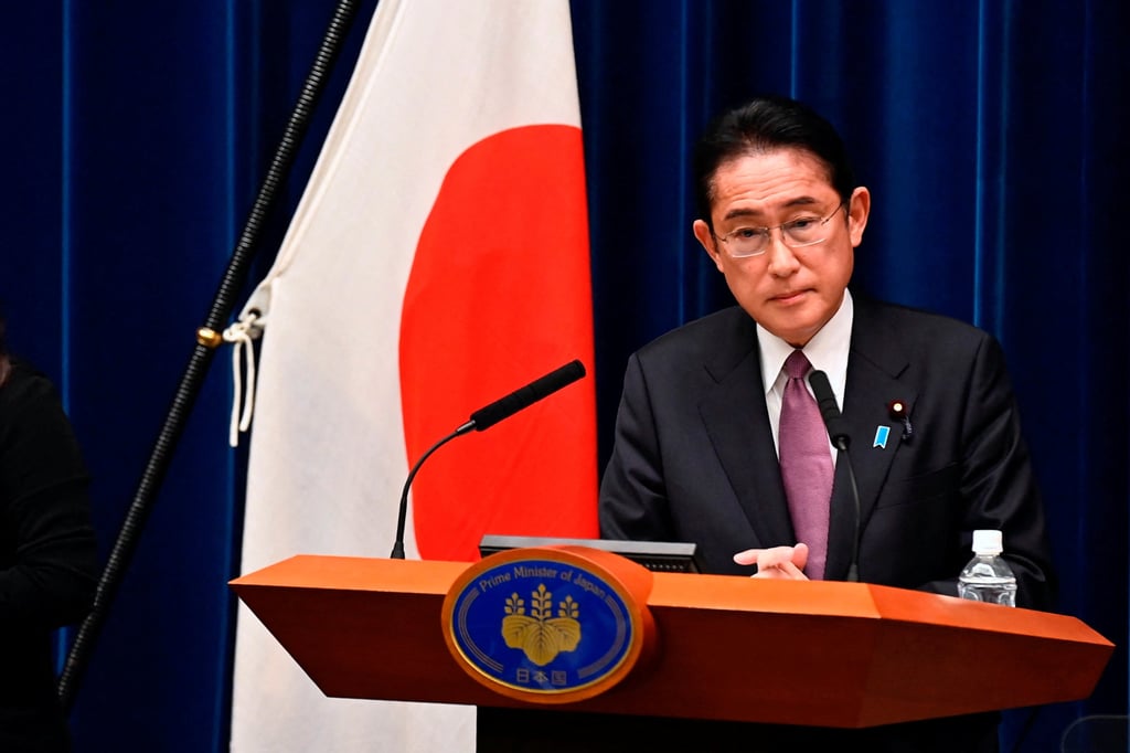Japanese Prime Minister Fumio Kishida taking questions at a news conference in Tokyo on Friday after the cabinet approved new defence and national security strategies. Photo: Reuters Japanese Prime Minister Fumio Kishida taking questions at a news conference in Tokyo on Friday after the cabinet approved new defence and national security strategies. Photo: Reuters