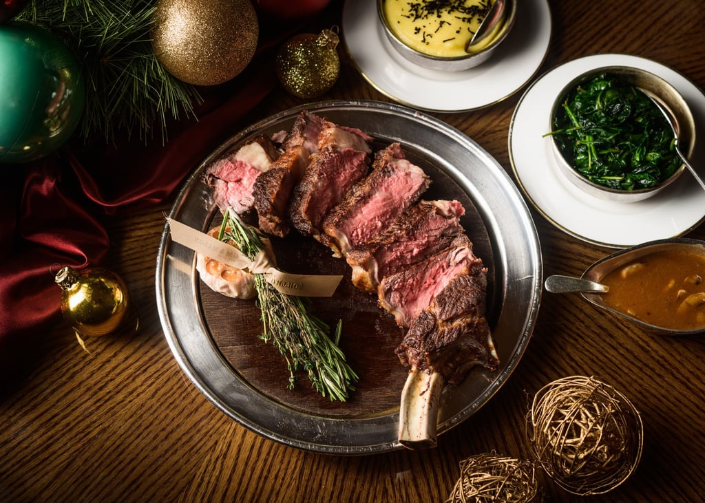 Thirty-day dry aged rib of beef with truffled mash potato and baby spinach at 181 at Fortnum & Mason. Photo: 181 at Fortnum & Mason