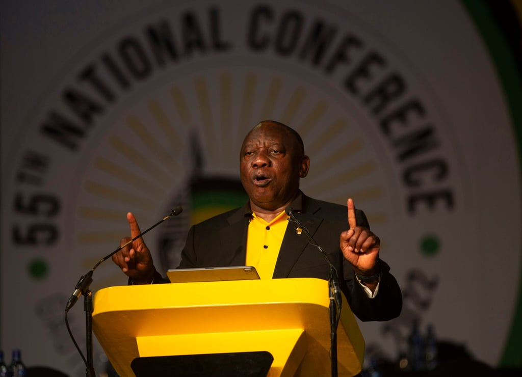 African National Congress President Cyril Ramaphosa gave a closing address at the end of the 55th National Conference in Johannesburg, South Africa. Photo: AP