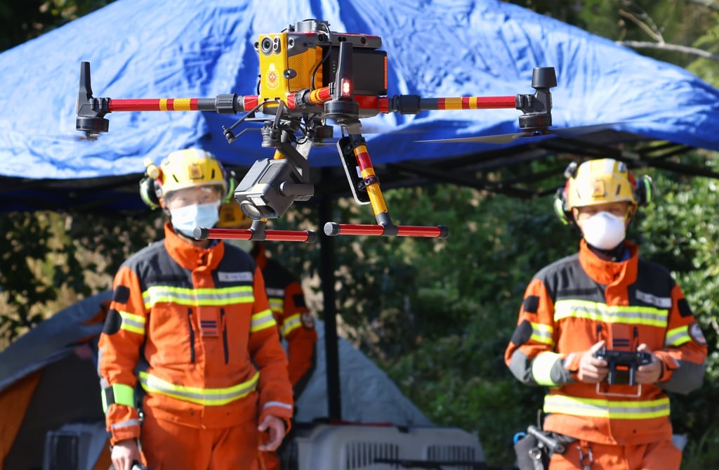 A drone that can map the terrain in 3D was deployed for the first time in an urban operation. Photo: Dickson Lee A drone that can map the terrain in 3D was deployed for the first time in an urban operation. Photo: Dickson Lee