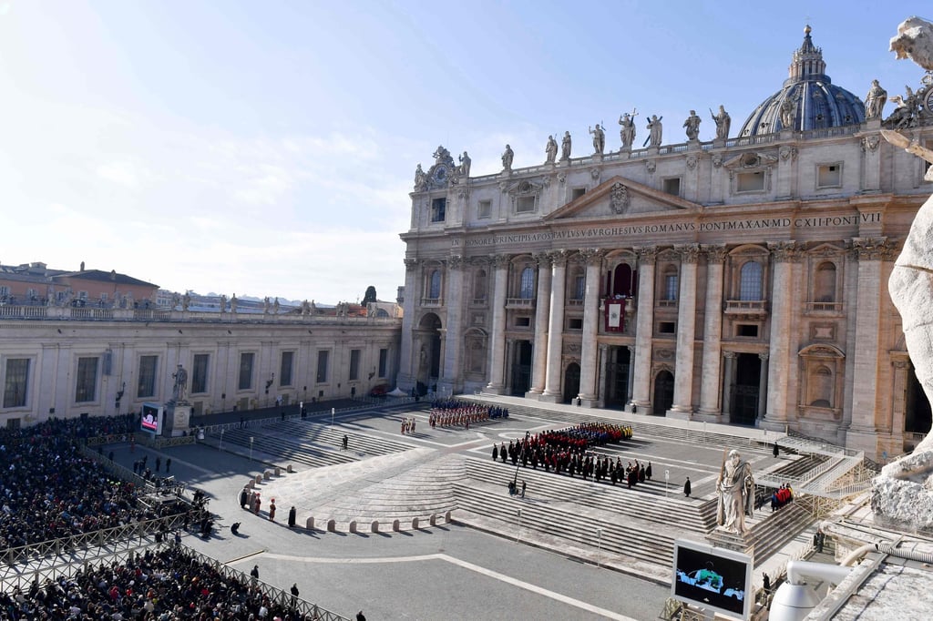 On a sunny day, with the midday temperature reaching about 15 degrees Celsius, warm for a Roman winter, some 70,000 tourists, pilgrims and residents of the city packed St Peter’s Square to listen to the pontiff and to receive his blessing. Photo: Vatican media/AFP On a sunny day, with the midday temperature reaching about 15 degrees Celsius, warm for a Roman winter, some 70,000 tourists, pilgrims and residents of the city packed St Peter’s Square to listen to the pontiff and to receive his blessing. Photo: Vatican media/AFP