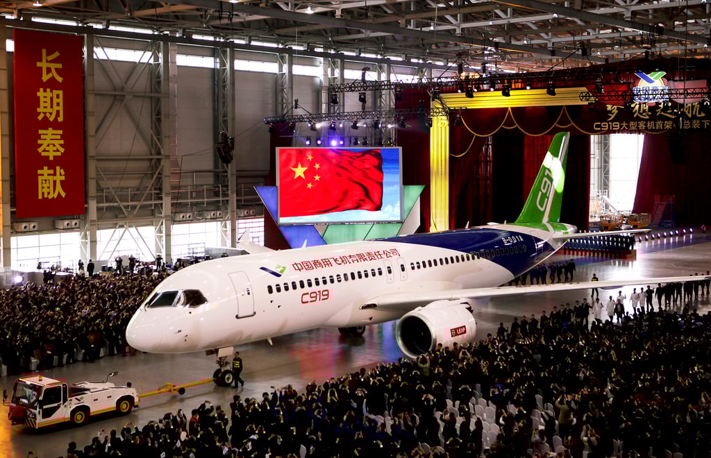 The C919 passenger plane made by the Commercial Aircraft Corporation of China (Comac) is brought out of Pudong International Airport in Shanghai on November 2, 2015. Photo: AP The C919 passenger plane made by the Commercial Aircraft Corporation of China (Comac) is brought out of Pudong International Airport in Shanghai on November 2, 2015. Photo: AP
