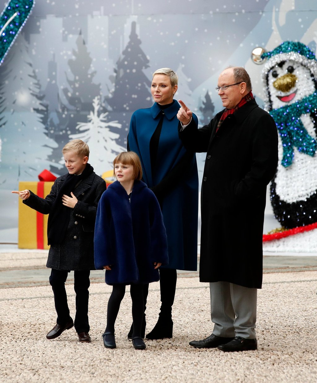 Prince Albert of Monaco and Princess Charlene of Monaco with their children Prince Jacques, left, and Princess Gabriella at the traditional Christmas tree ceremony at the Monaco Palace, on December 14. Photo: AP