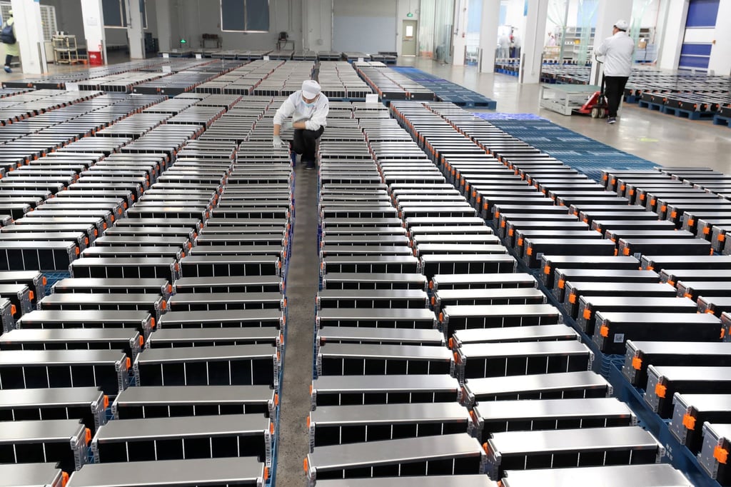 Car batteries in a factory for Xinwangda Electric Vehicle Battery in Nanjing in eastern China’s Jiangsu province on March 12, 2021. Photo: AFP Car batteries in a factory for Xinwangda Electric Vehicle Battery in Nanjing in eastern China’s Jiangsu province on March 12, 2021. Photo: AFP