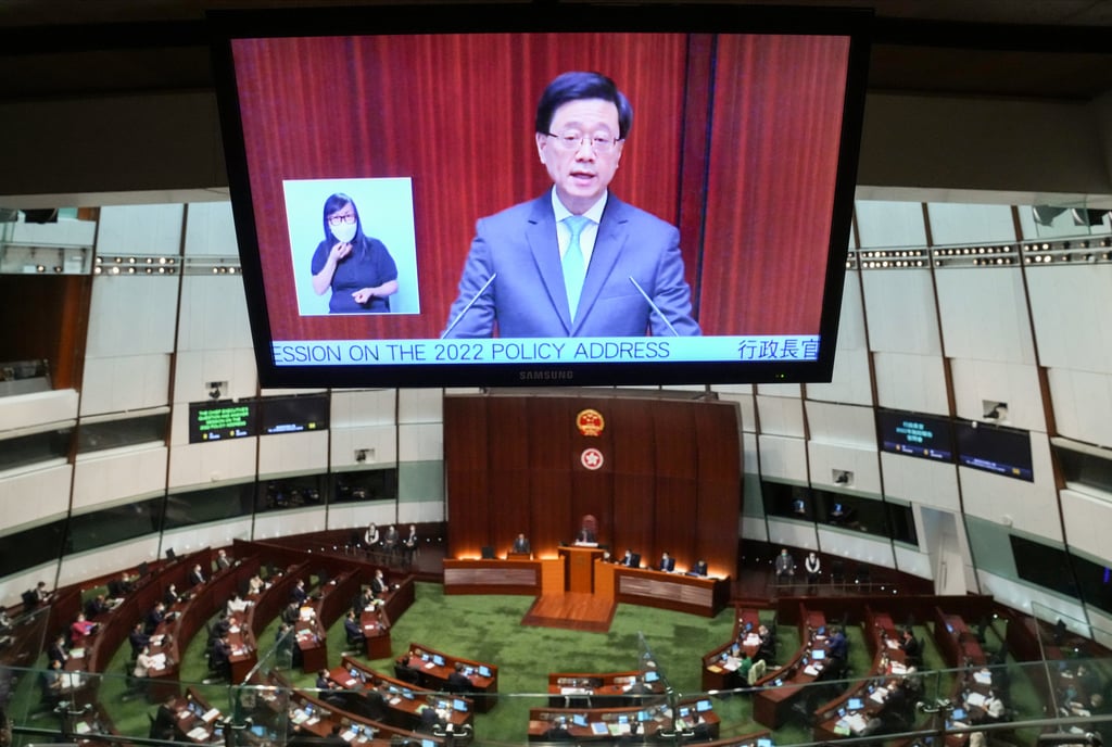 Hong Kong Chief Executive John Lee speaks during last October’s policy address, which saw him vow to propose ambitious plans to help rejuvenate the city. Photo: Sam Tsang