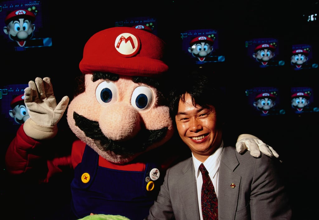 Video game designer Shigeru Miyamoto with Mario in 1992. Photo: Getty Images