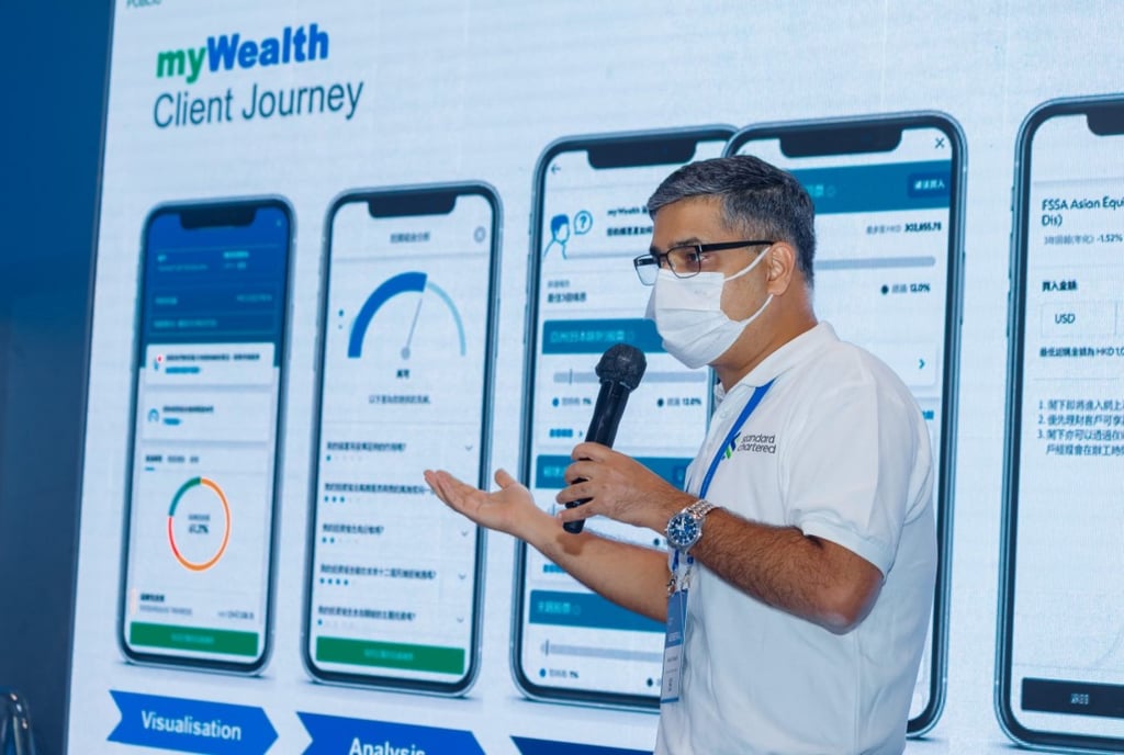 Sushil Anand, Standard Chartered’s executive director and chief product owner of its Group Wealth Management division, gives a talk during Hong Kong FinTech Week 2022 in October.