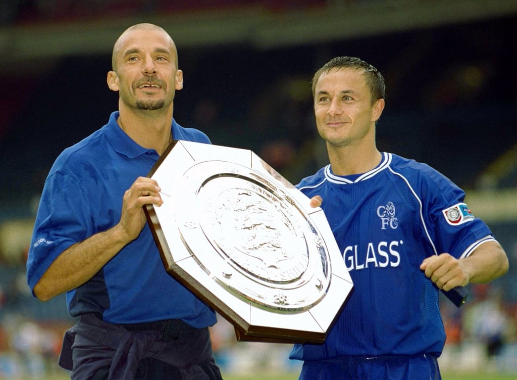 Chelsea’s Gianluca Vialli and Dennis Wise celebrate winning the Charity Shield in 2000. Photo: Reuters