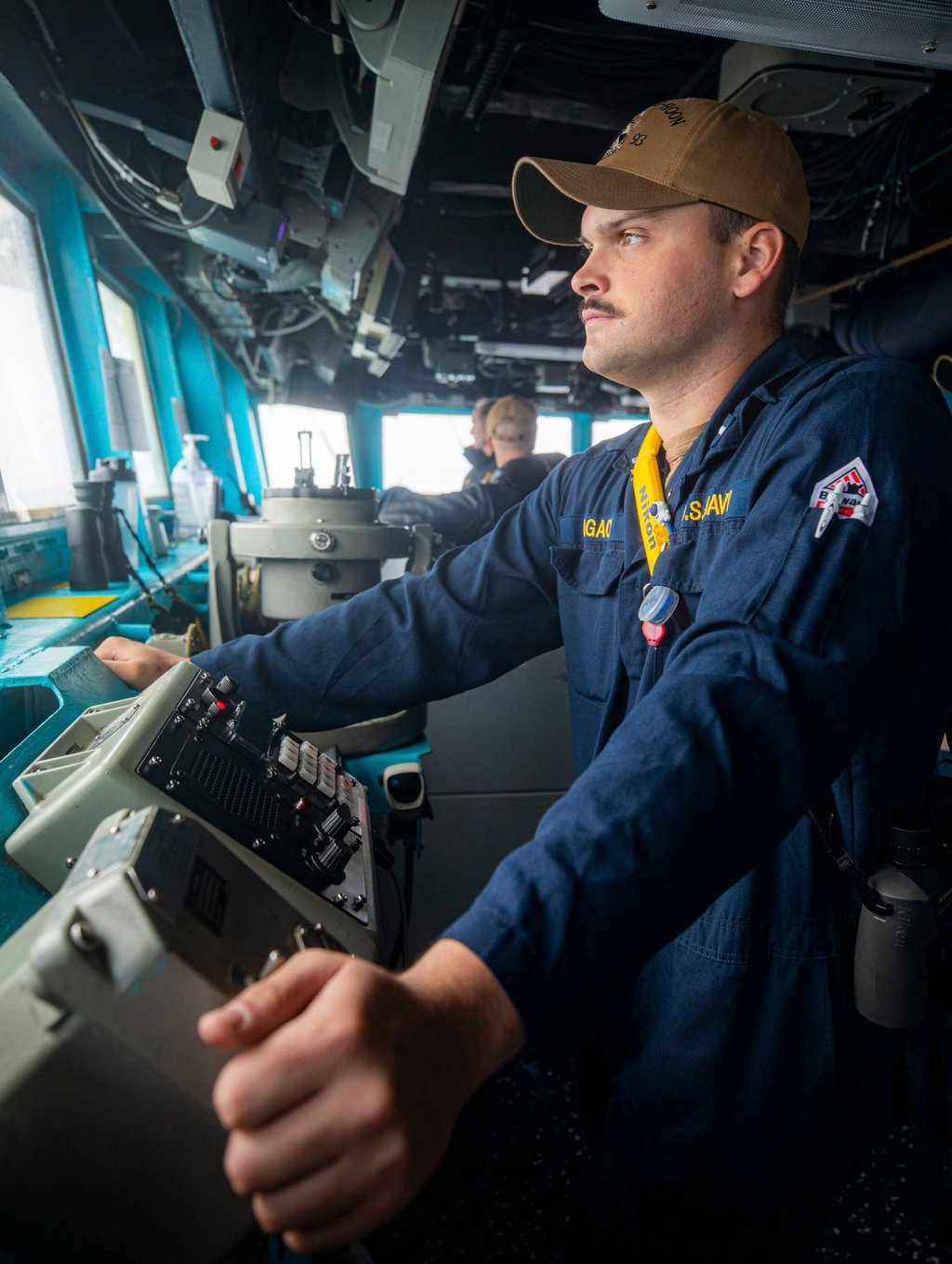 US Navy officers keep watch as the USS Chung-hoon makes its transit. Photo: Handout