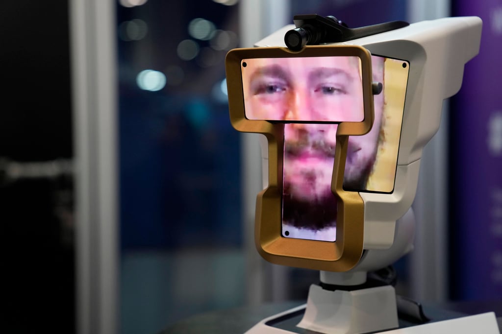 Zero Distance’s Wehead device helps people at a meeting feel like a remote attendee is in the room with them. Photo: AP Zero Distance’s Wehead device helps people at a meeting feel like a remote attendee is in the room with them. Photo: AP