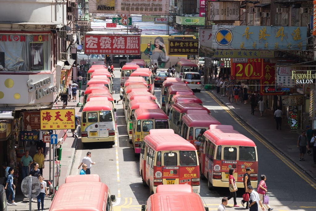 Hong Kong’s ubiquitous minibuses often have to navigate difficult traffic and even more difficult fellow road users. Photo: Shutterstock