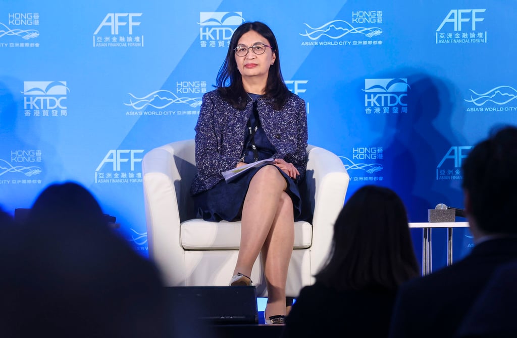 SFC CEO Julia Leung takes part in a panel discussion at the Asian Financial Forum in Hong Kong on Wednesday. Photo: Jonathan Wong SFC CEO Julia Leung takes part in a panel discussion at the Asian Financial Forum in Hong Kong on Wednesday. Photo: Jonathan Wong