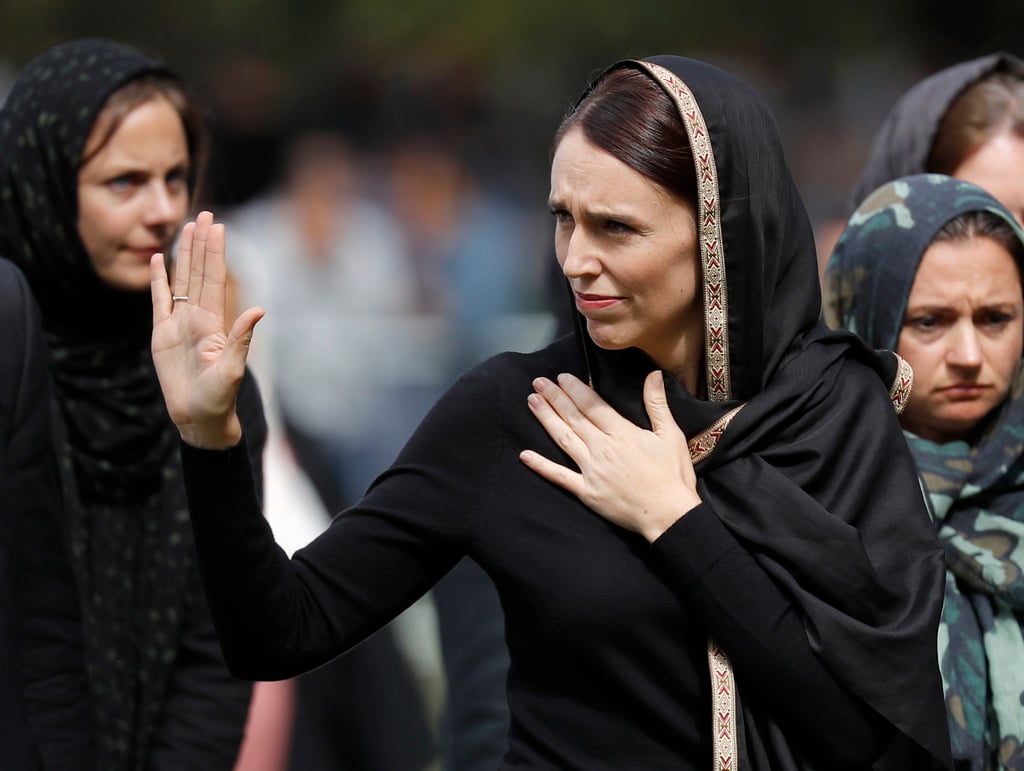 New Zealand PM Jacinda Ardern waves as she leaves Friday prayers at Hagley Park in Christchurch on March 22, 2019. Photo: AP