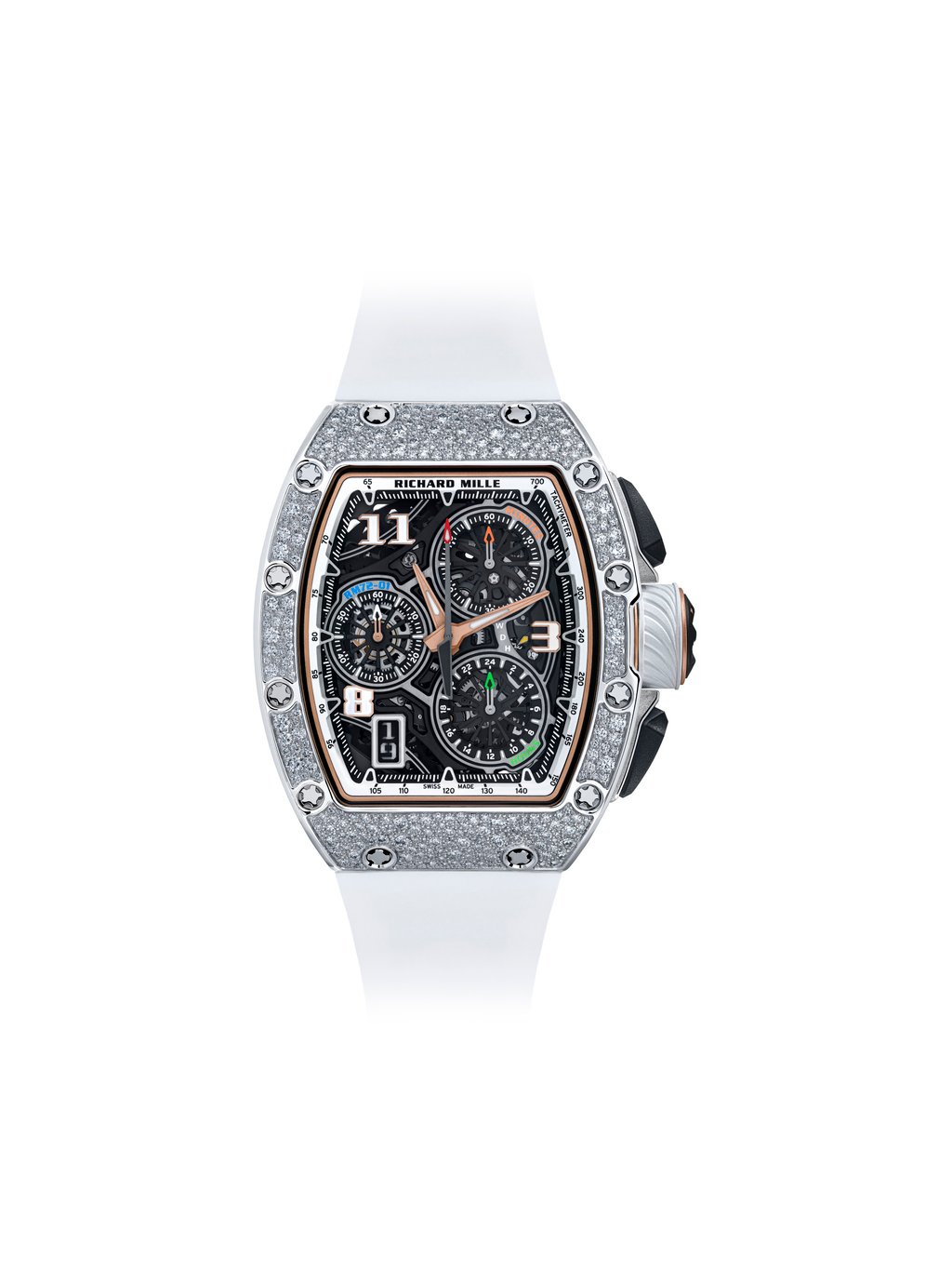 Previously only seen on ladies’ timepieces, the snow setting is now available on the unisex model RM 72-01 Lifestyle In-House Chronograph. Previously only seen on ladies’ timepieces, the snow setting is now available on the unisex model RM 72-01 Lifestyle In-House Chronograph.