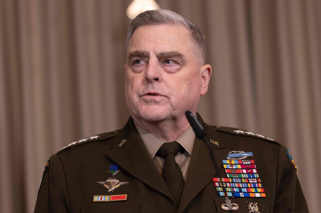 US Chairman of the Joint Chiefs of Staff Mark Milley gives a press conference during the Ukraine Defence Contact Group meeting at the US Air Base in Ramstein, Germany on Friday. Photo: AFP