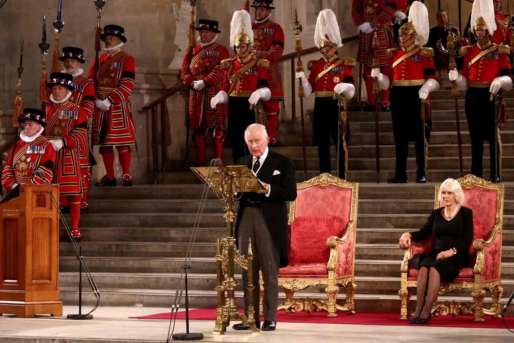 Britain’s King Charles and his wife Camilla attend the presentation of Addresses by both Houses of Parliament in Westminster Hall, inside the Palace of Westminster, London in September. Photo: AFP