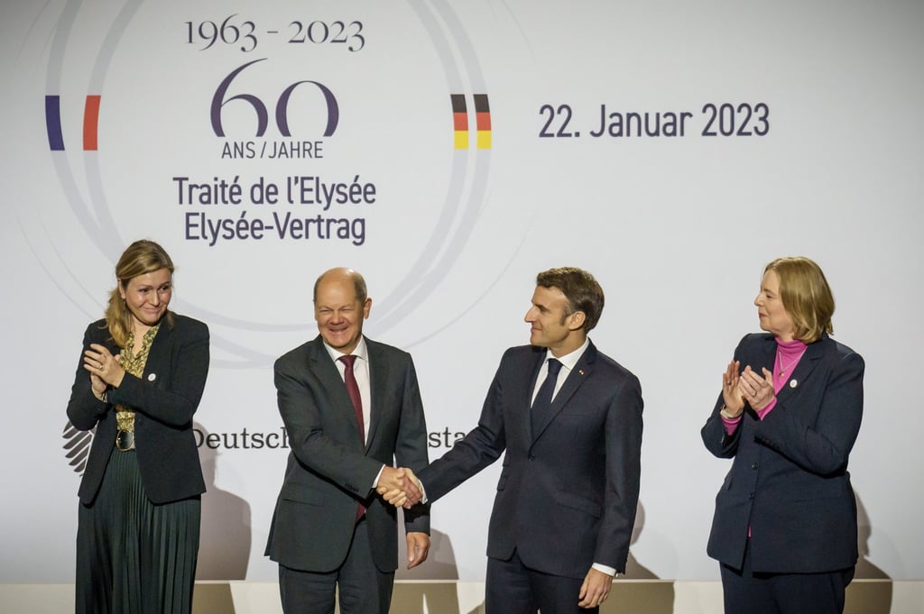 (From left) President of the French National Assembly Yael Braun-Pivet, German Chancellor Olaf Scholz, President of France Emmanuel Macron and President of the Bundestag Barbel Bas attend a ceremony marking the 60th anniversary of the Elysée Treaty at the Sorbonne on Sunday. Photo: dpa (From left) President of the French National Assembly Yael Braun-Pivet, German Chancellor Olaf Scholz, President of France Emmanuel Macron and President of the Bundestag Barbel Bas attend a ceremony marking the 60th anniversary of the Elysée Treaty at the Sorbonne on Sunday. Photo: dpa