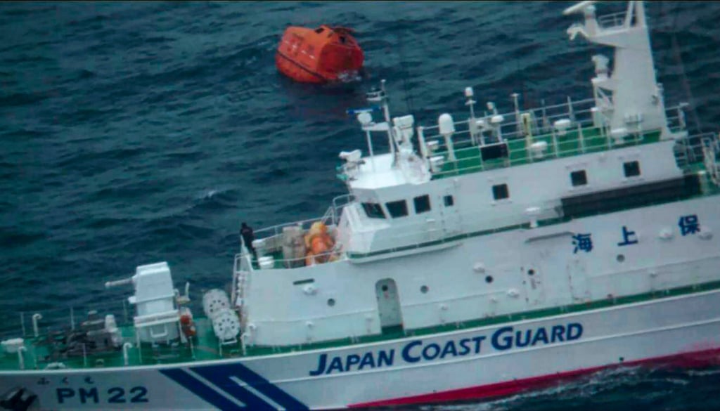 The Japanese coastguard carries out a search operation in the waters between South Korea and Japan. Photo: AP The Japanese coastguard carries out a search operation in the waters between South Korea and Japan. Photo: AP