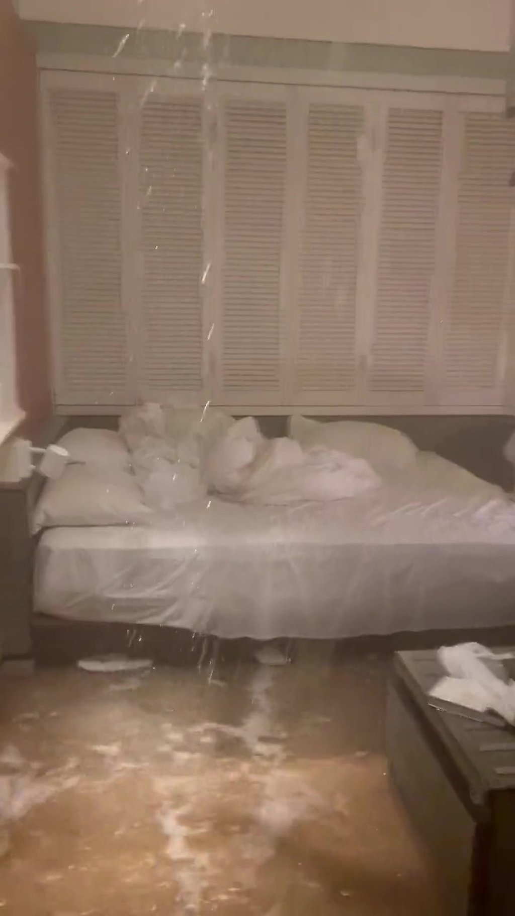 Park posted a video to Twitter showing the water pouring in through the ceiling. Photo: Handout