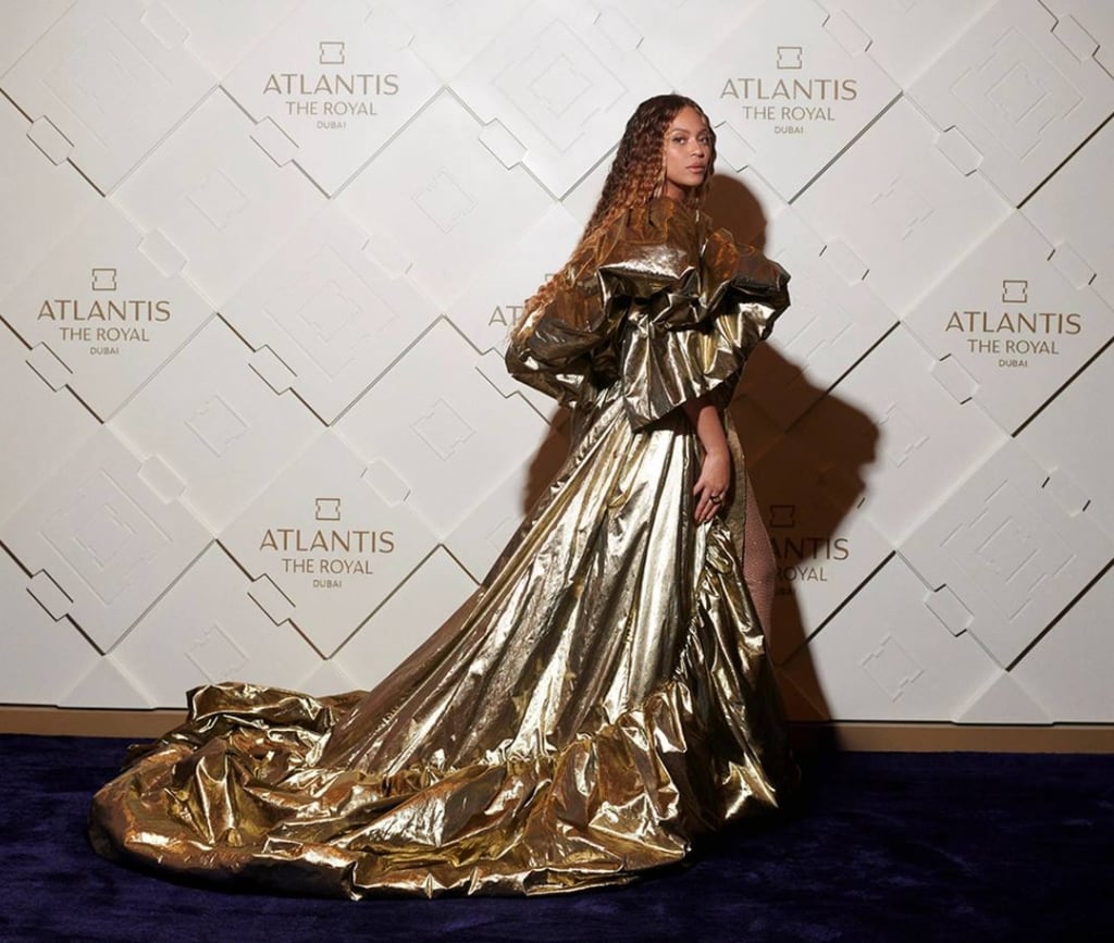 Beyoncé wore this Dolce & Gabbana show-stopper at Atlantis The Royal in Dubai on January 21. Photo: Atlantis The Royal