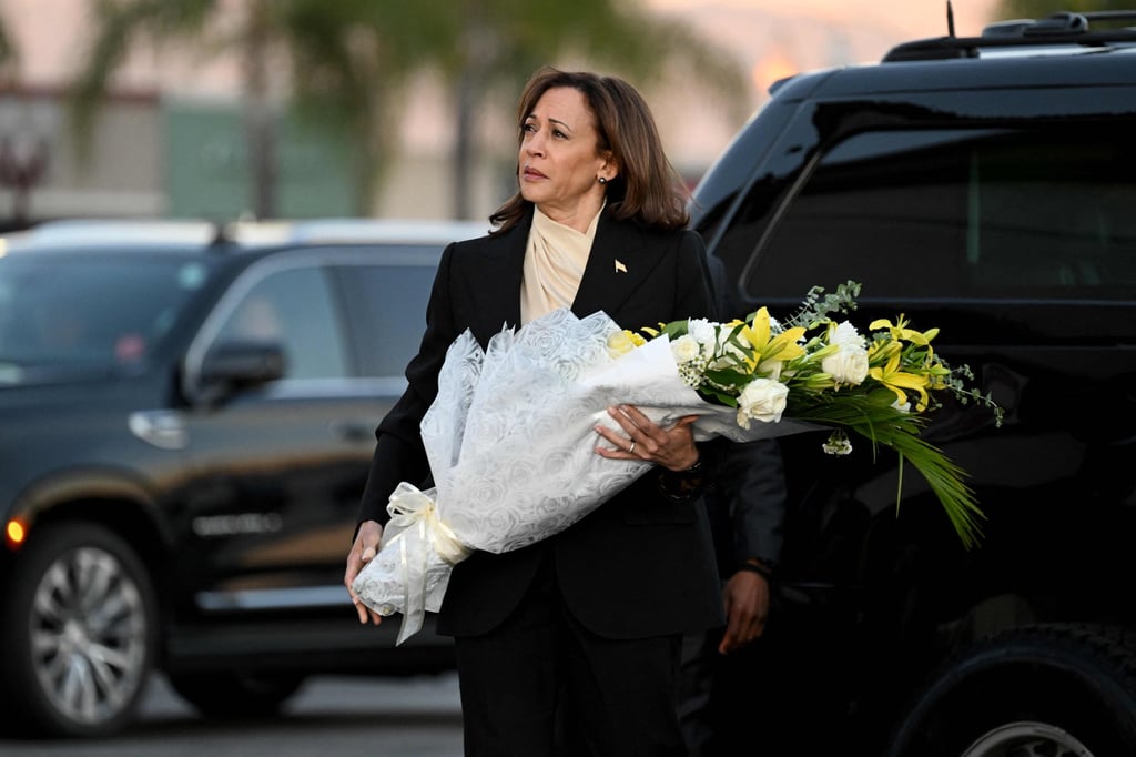 US Vice-President Kamala Harris arrives to pay tribute to the victims of the mass shooting in Monterey Park, California, on Wednesday. Photo: AFP US Vice-President Kamala Harris arrives to pay tribute to the victims of the mass shooting in Monterey Park, California, on Wednesday. Photo: AFP