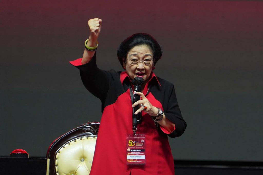 Megawati Sukarnoputri, chairwoman of the Indonesian Democratic Party of Struggle (PDI-P), speaks during the party’s 50th-year anniversary event in Jakarta on January 10. Photo: Bloomberg