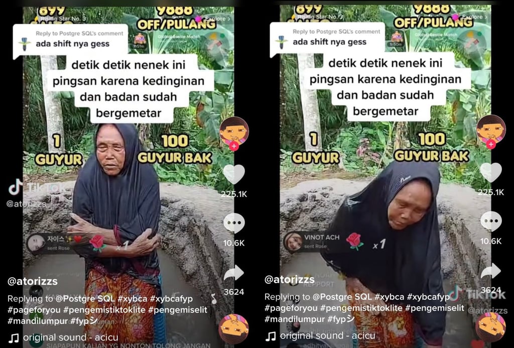 An Indonesian woman is seen in a mud bath in a TikTok video. Photo: TikTok screengrab