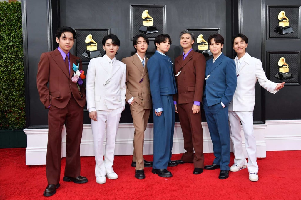 South Korean boy band BTS arrives for the 64th Annual Grammy Awards at the MGM Grand Garden Arena in Las Vegas, US, in April 2022. Photo: AFP South Korean boy band BTS arrives for the 64th Annual Grammy Awards at the MGM Grand Garden Arena in Las Vegas, US, in April 2022. Photo: AFP