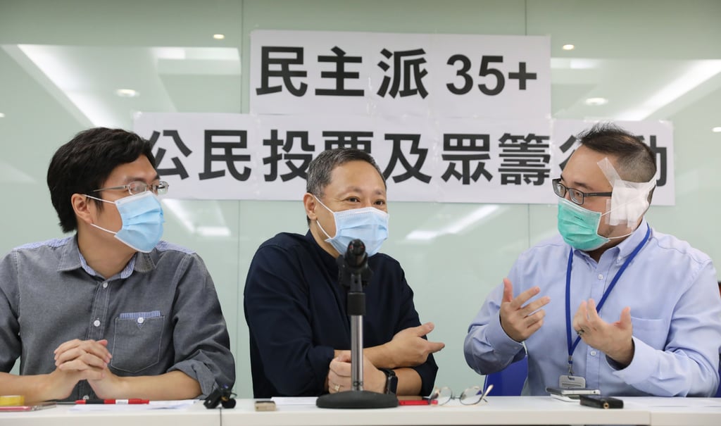 (L-R) former lawmaker Au Nok-hin, legal academic Benny Tai and Power for Democracy convenor Andrew Chiu. Photo: Nora Tam
