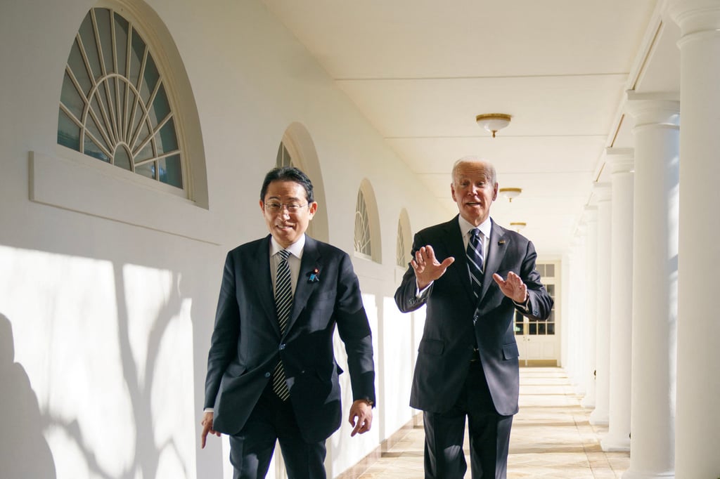 Japanese Prime Minister Fumio Kishida and US President Joe Biden on their way to the Oval Office in Washington last month. Photo: Reuters