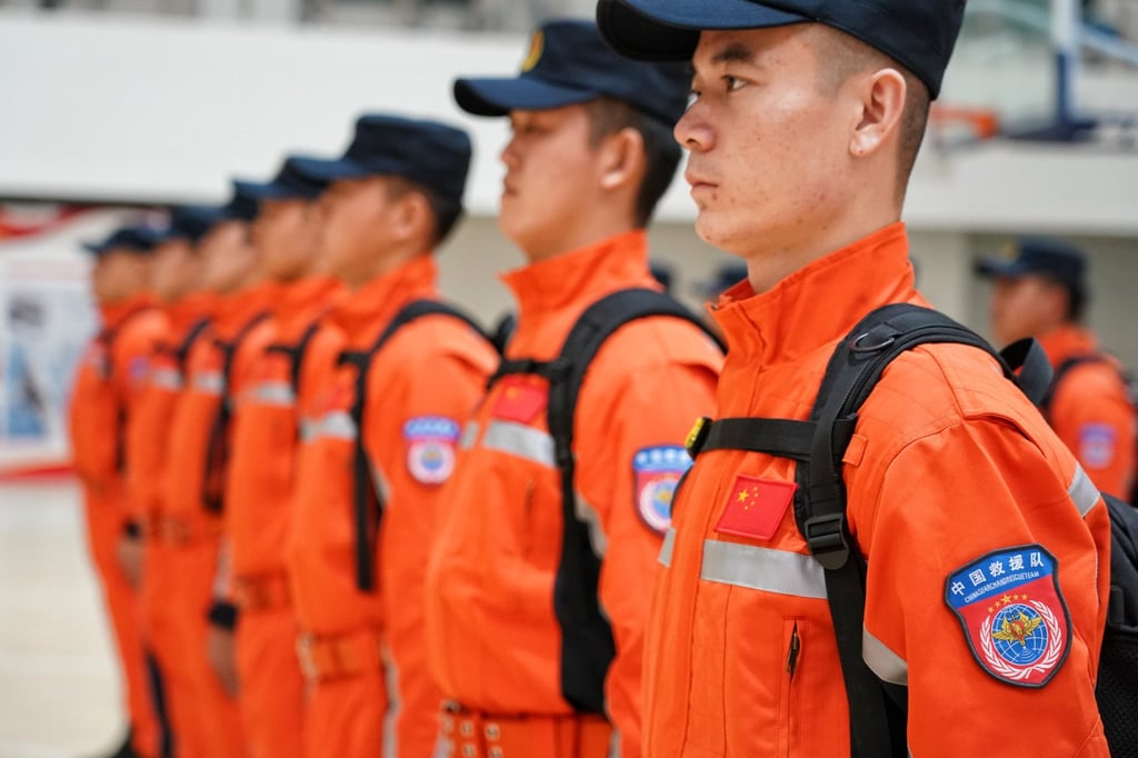 Members of a Chinese rescue team in Beijing prepare to leave for Turkey to join earthquake relief efforts. Photo: Xinhua