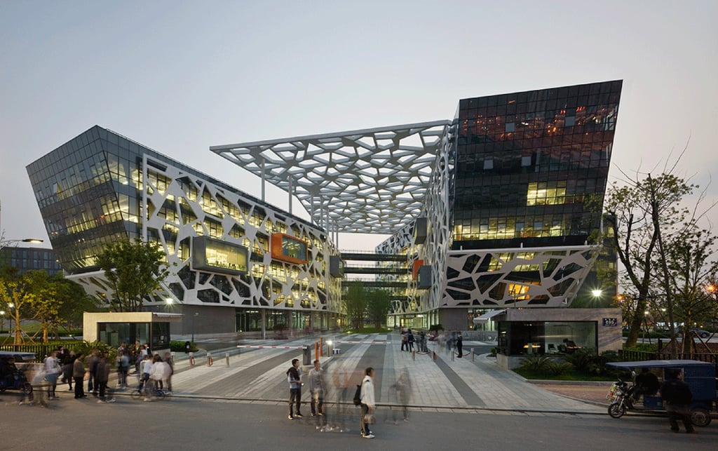 Alibaba Group Holding’s 150,000-square metre headquarters in the Binjiang district of Hangzhou, capital of eastern Zhejiang province, was designed by architectural firm Hassell and completed in 2009. Photo: Handout