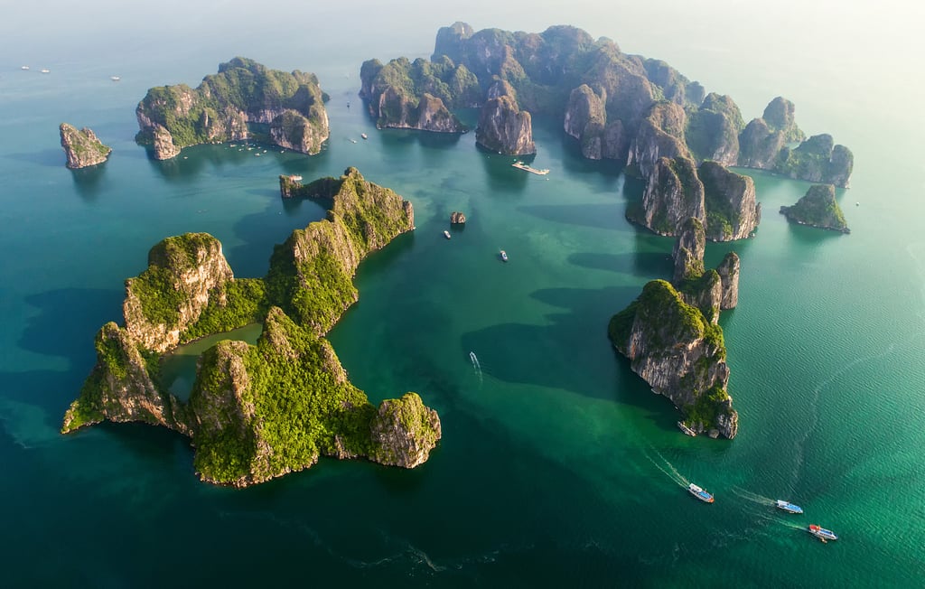 Limestone karsts rise from the sea in Halong Bay. Photo: Shutterstock