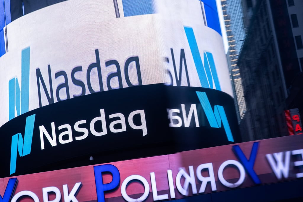 The Nasdaq logo is displayed at the Nasdaq Market site in Times Square in New York City on December 3, 2021. Photo: Reuters