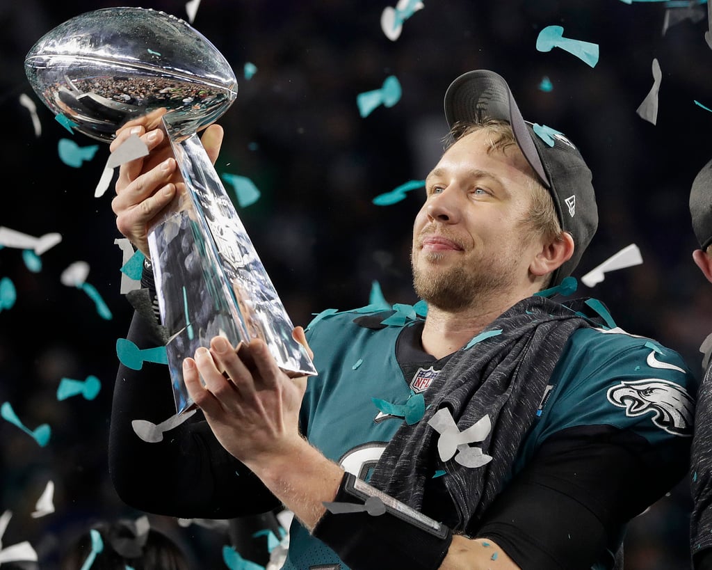Philadelphia Eagles’ Nick Foles holds up the Vince Lombardi Trophy after the NFL Super Bowl 52 football game against the New England Patriots, in February 2018, in Minneapolis. Photo: AP Philadelphia Eagles’ Nick Foles holds up the Vince Lombardi Trophy after the NFL Super Bowl 52 football game against the New England Patriots, in February 2018, in Minneapolis. Photo: AP