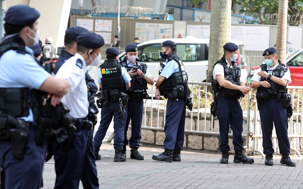 Security is high at the West Kowloon Court where the city’s biggest national security trial is under way. Photo: Edmond So