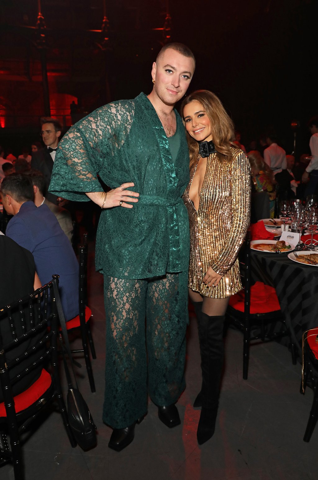 Sam Smith and Cheryl Cole pose for a photo looking fabulous at the Virgin Atlantic Attitude Awards in 2019, in London. Photo: Getty Images Sam Smith and Cheryl Cole pose for a photo looking fabulous at the Virgin Atlantic Attitude Awards in 2019, in London. Photo: Getty Images