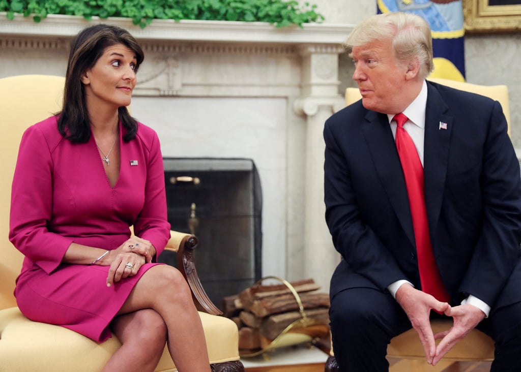 US President Donald Trump and UN Ambassador Nikki Haley speak in the Oval Office in October 2018. Photo: Reuters