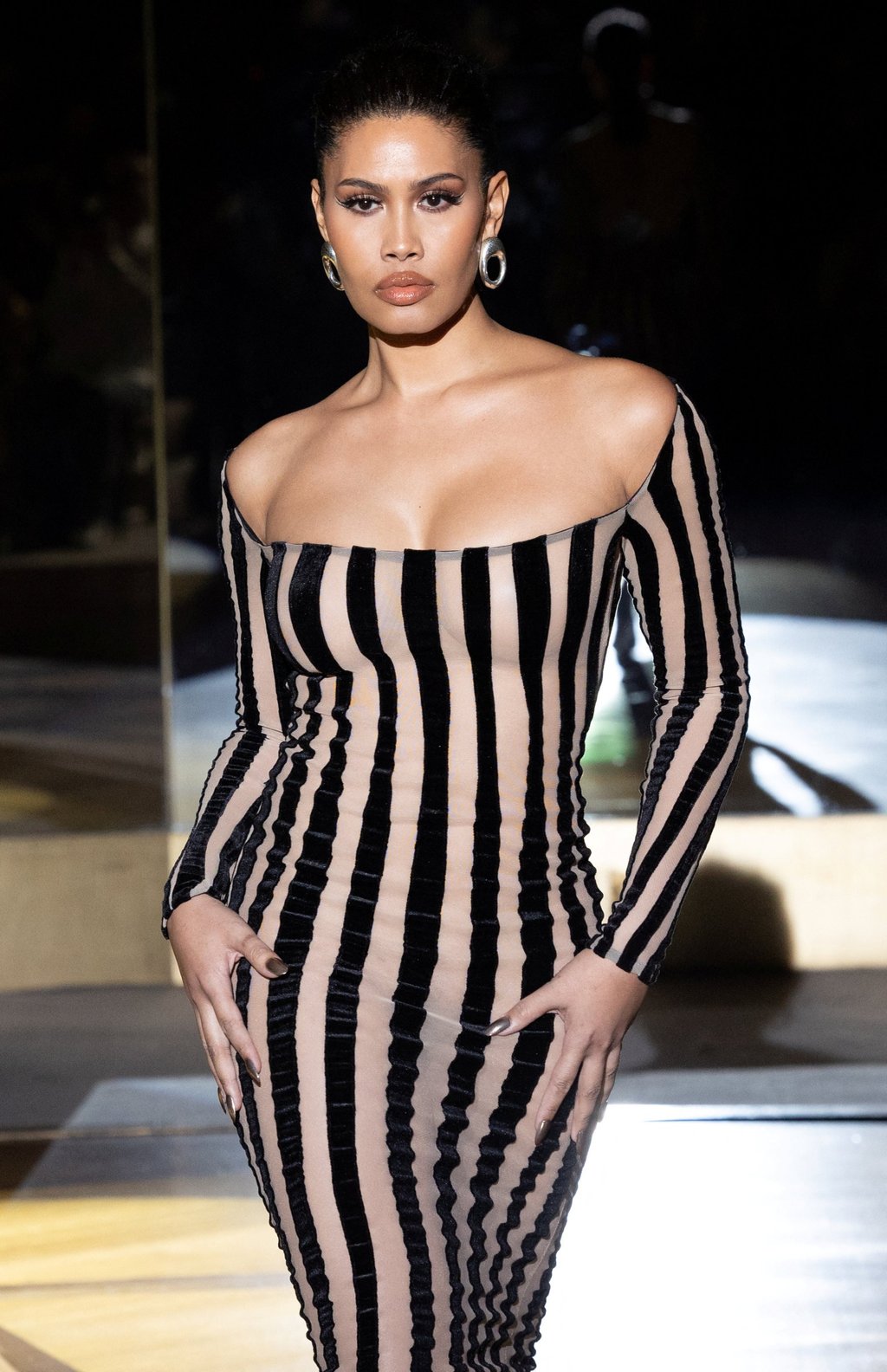 A horizontal-striped bodycon dress worn by a model from the LaQuan Smith autumn and winter 2023 collection at the Rainbow Room during Fashion Week in New York City, New York, US, on February 13. Photo: Reuters A horizontal-striped bodycon dress worn by a model from the LaQuan Smith autumn and winter 2023 collection at the Rainbow Room during Fashion Week in New York City, New York, US, on February 13. Photo: Reuters