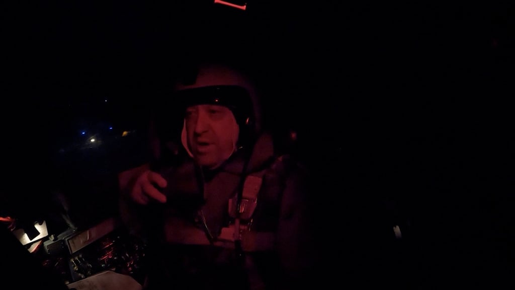 Yevgeny Prigozhin inside a cockpit of a Su-24 bomber plane. Photo: Concord via Reuters