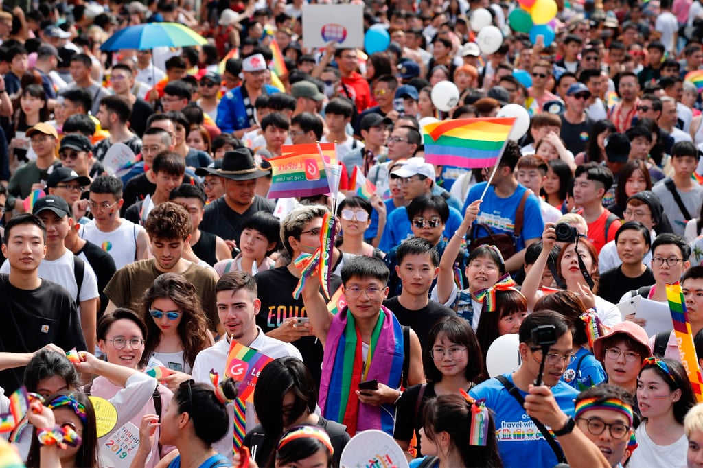 LGBTQ people take part in the Taipei Pride parade in 2019. A Taiwan court has cited a recent Hong Kong ruling on transgender people’s rights regarding reassignment surgery. Photo: EPA-EFE